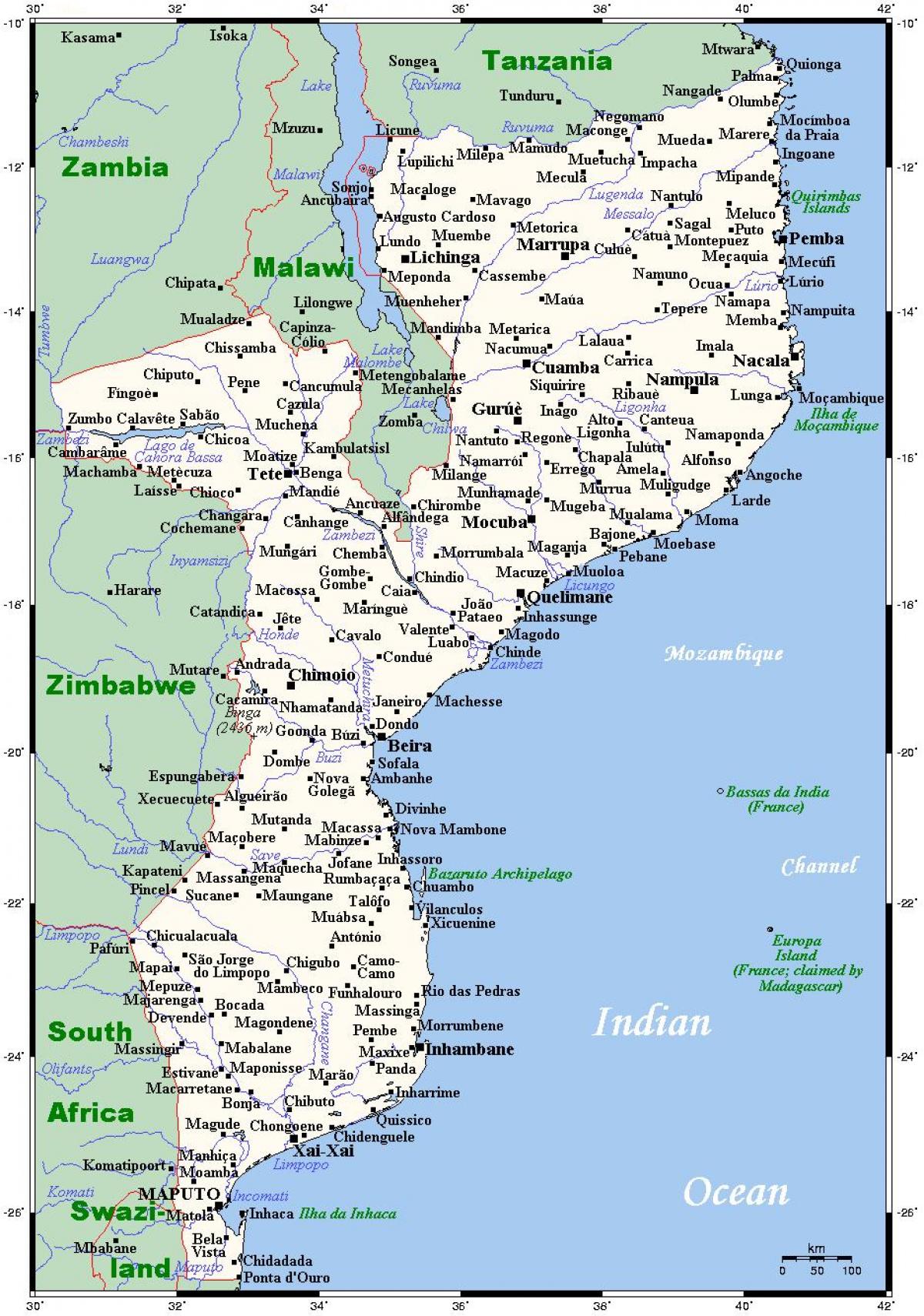 kaart van Mosambiek stede