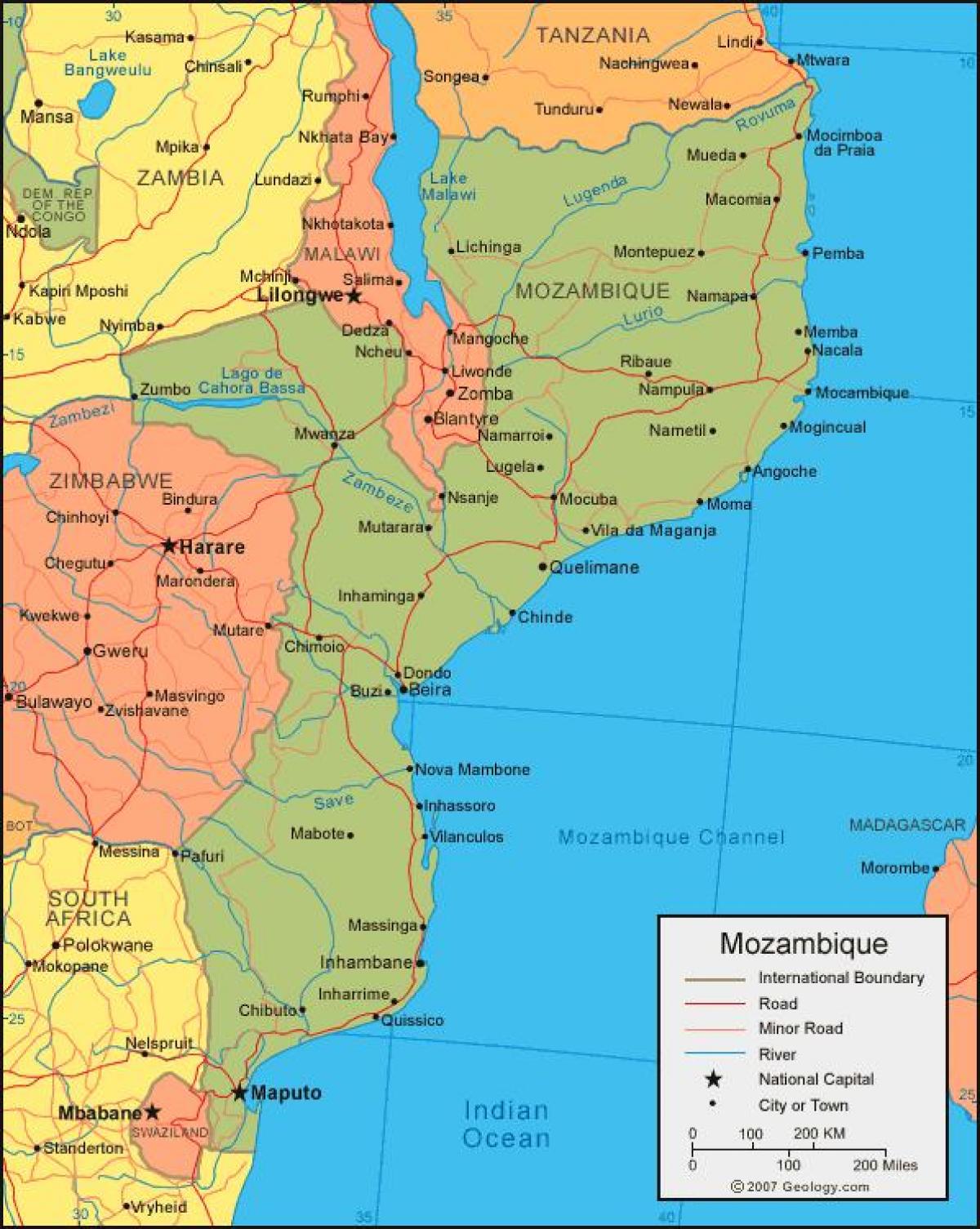 kaart van Mosambiek kuslyn