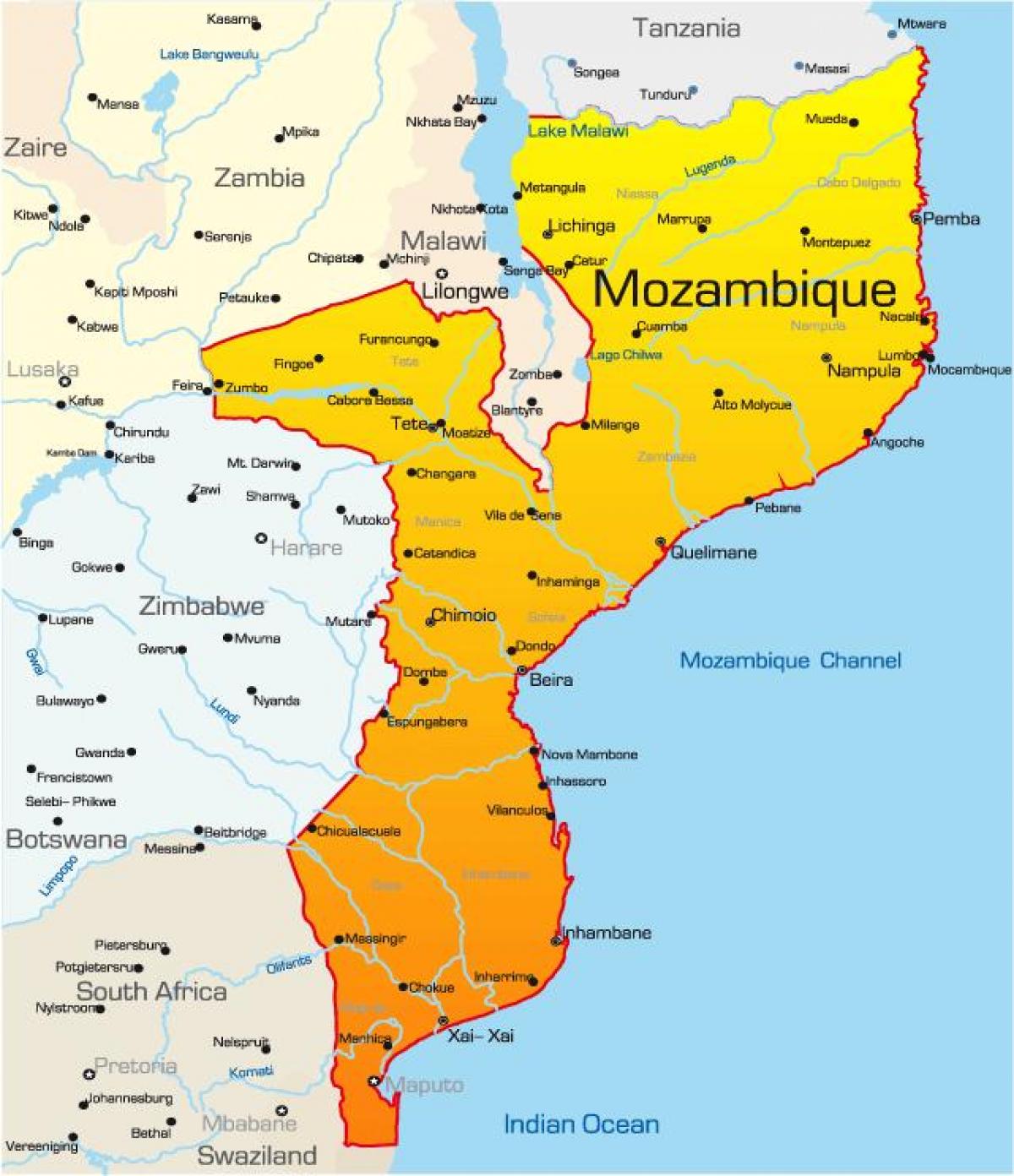 kaart van Mosambiek kaart met afstande