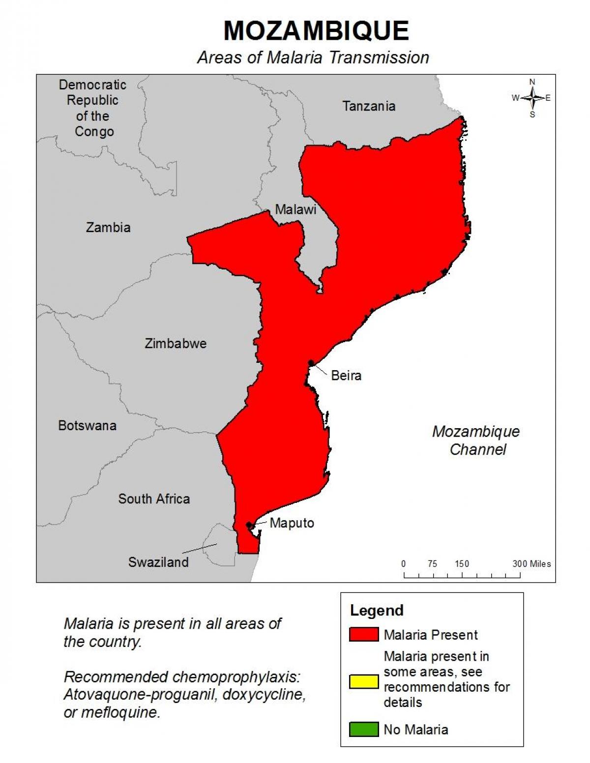 kaart van Mosambiek malaria